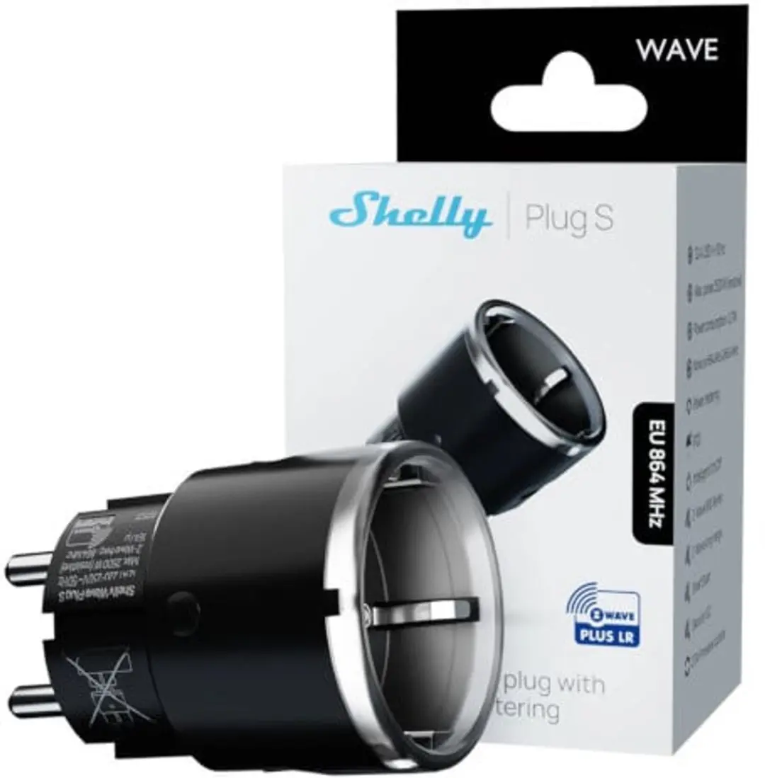 Shelly Plug S Z-wave LR Slimme Stekker - 2500W - Zwart