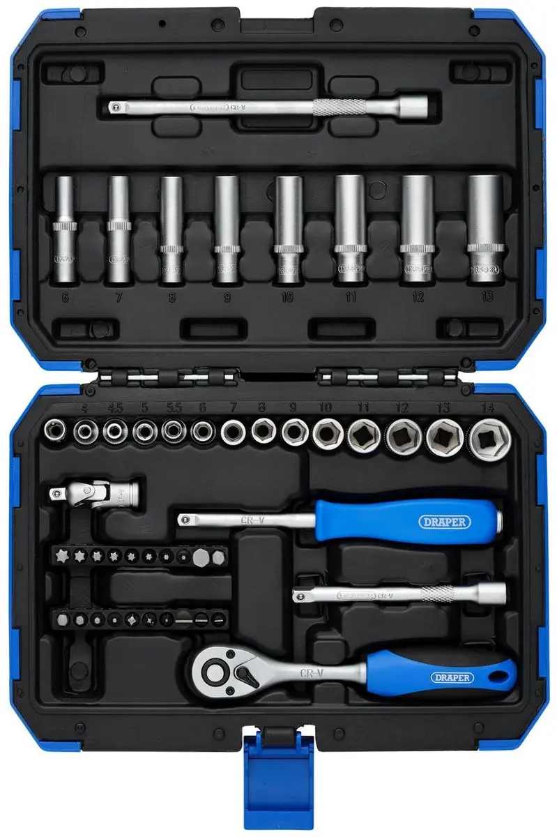 Draper 1/4" Doppenset 47-delig - Ratelsleutel & Dopschroevendraaier - Blauw/Zwart - afbeelding 6 van 6