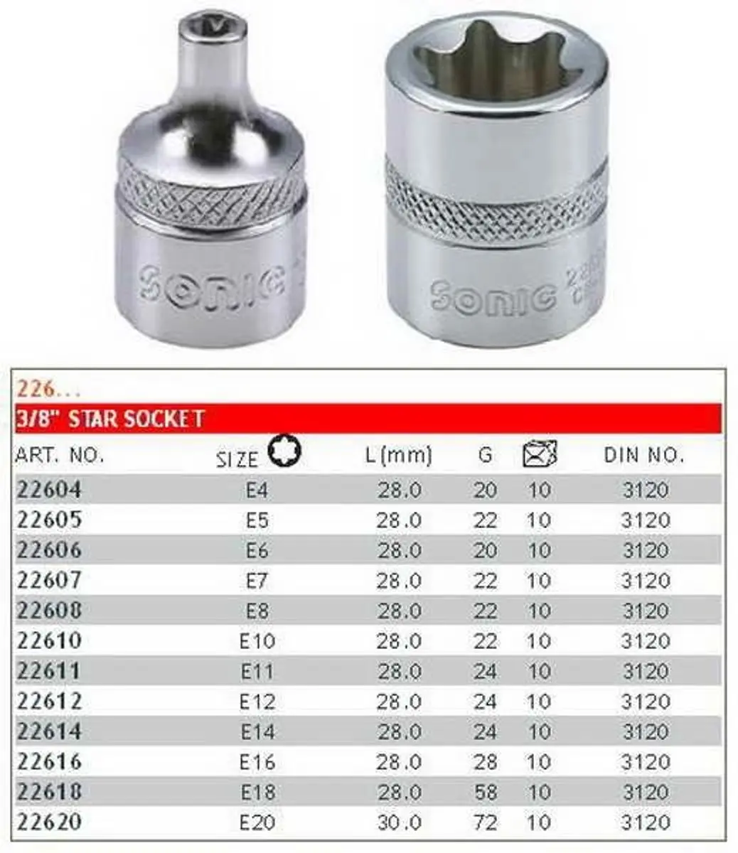 Sonic E-TORX 3/8" E04 Dopsleutel 28mm