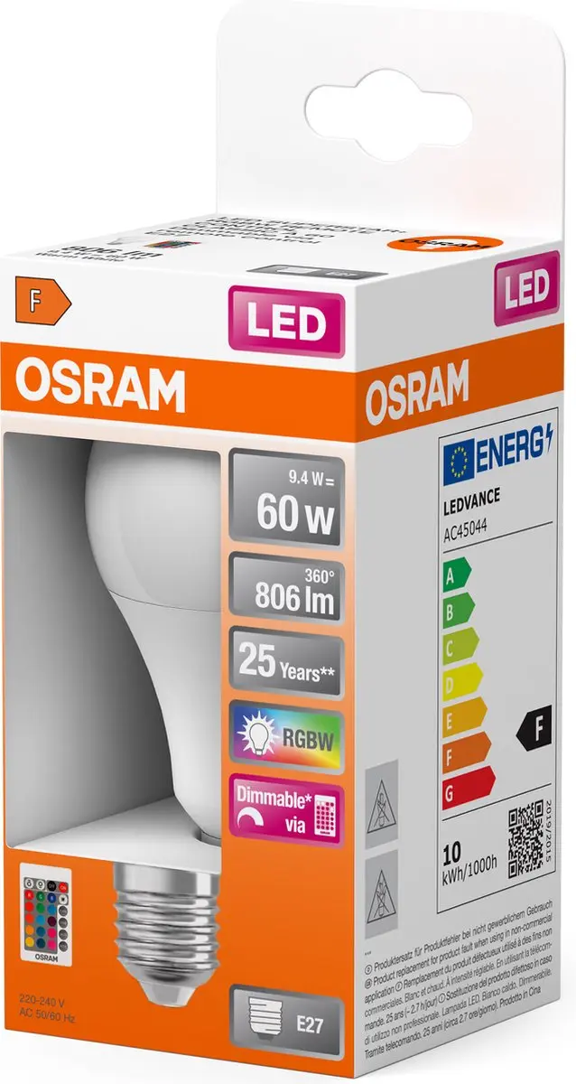 Osram LED E27 RGBW 9.7W - Mat - 2700K