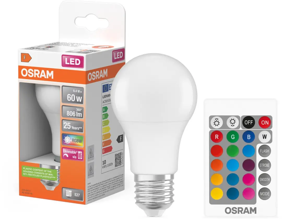 Osram LED E27 RGBW 9.7W - Mat - 2700K