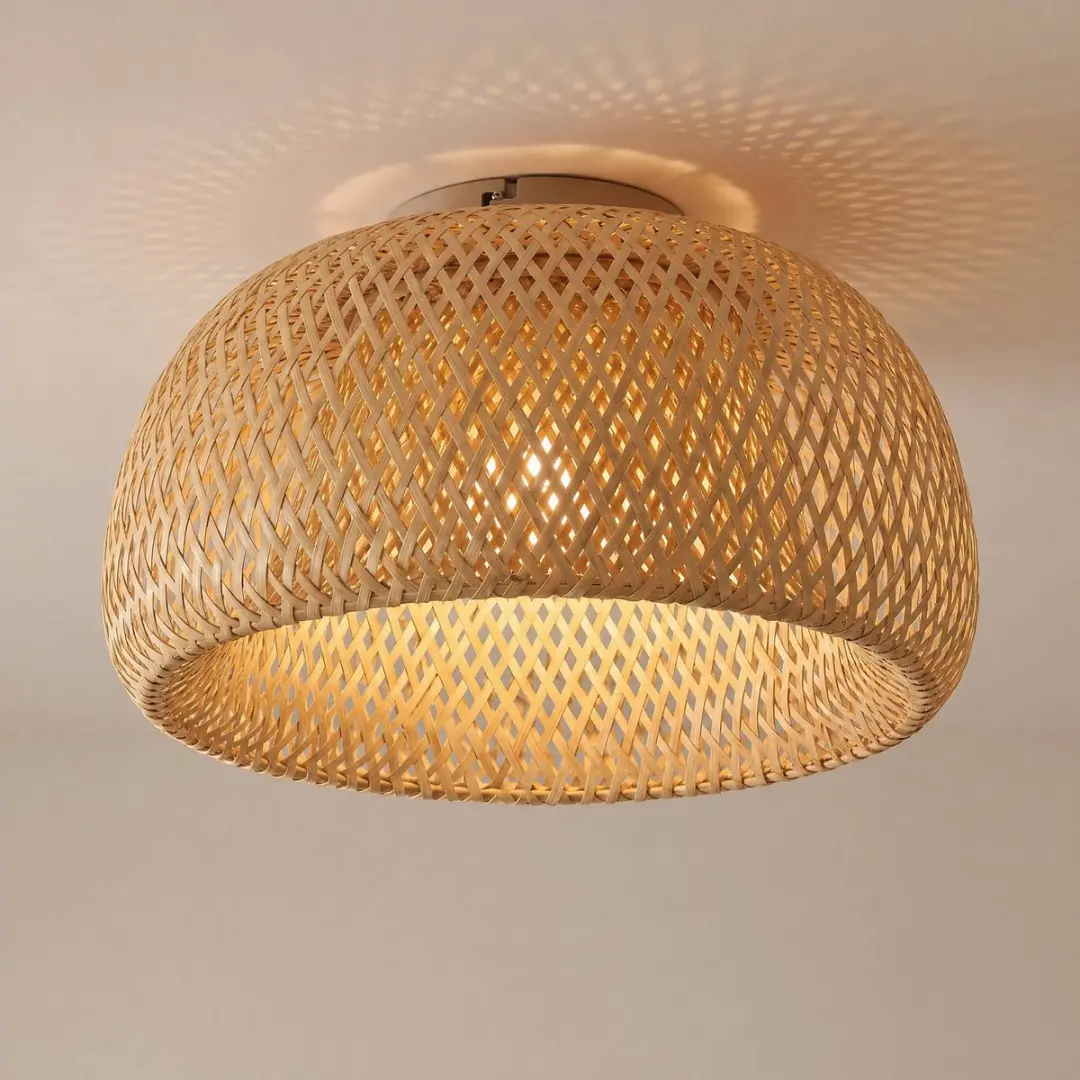 Lindby Plafondlamp Bamboe 45cm - E27 - Licht hout/chroom - afbeelding 6 van 6