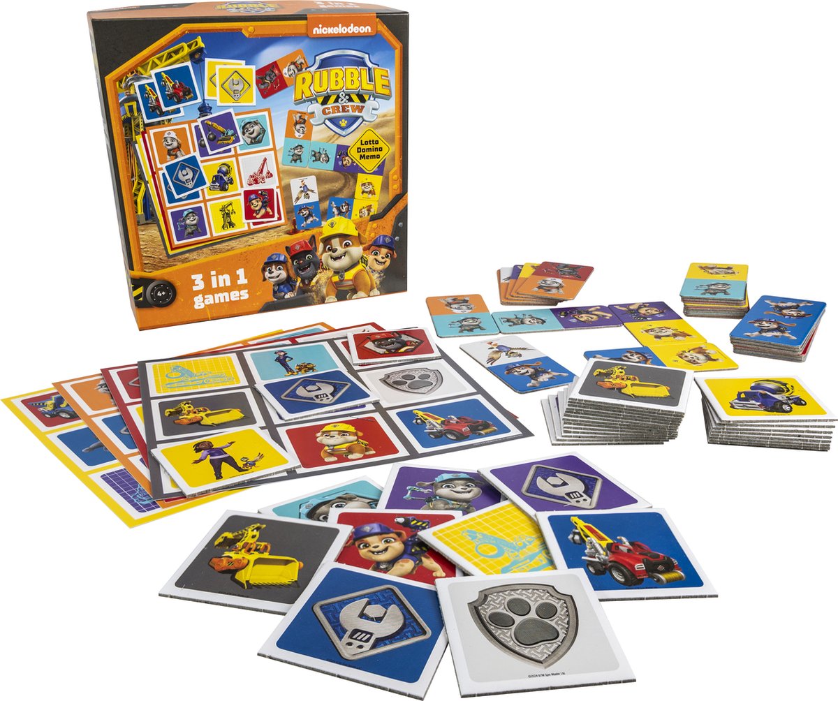 Tactic PAW Patrol Rubble & Crew 3-in-1 Spellenverzameling – Kaartspel – Lotto – Domino – Memo – Kinderspel vanaf 4 jaar