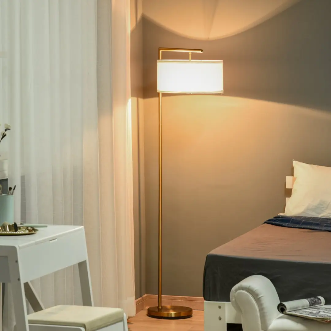 Homcom Staande Vloerlamp E27 Goud/Wit - 40W - afbeelding 4 van 6