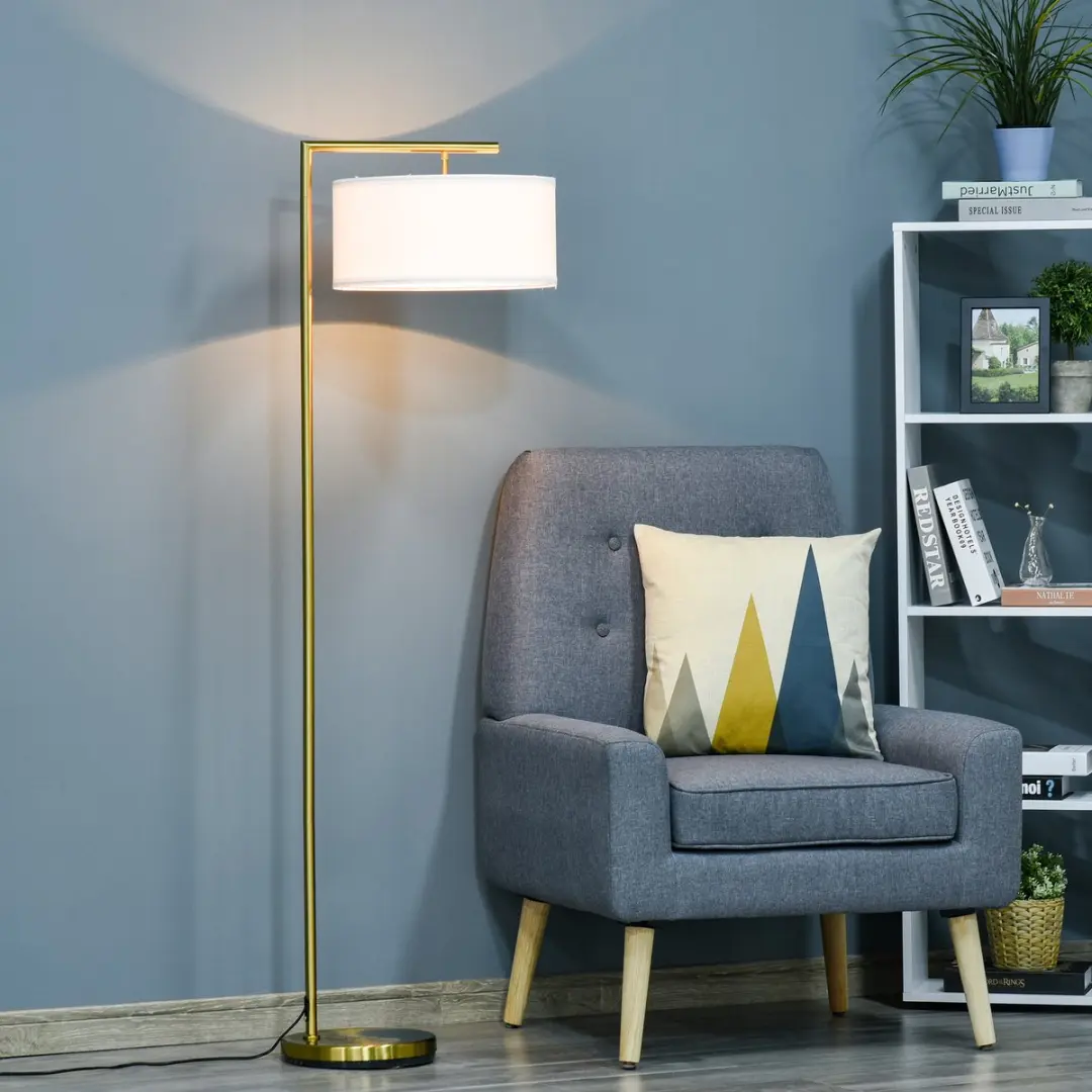 Homcom Staande Vloerlamp E27 Goud/Wit - 40W - afbeelding 5 van 6