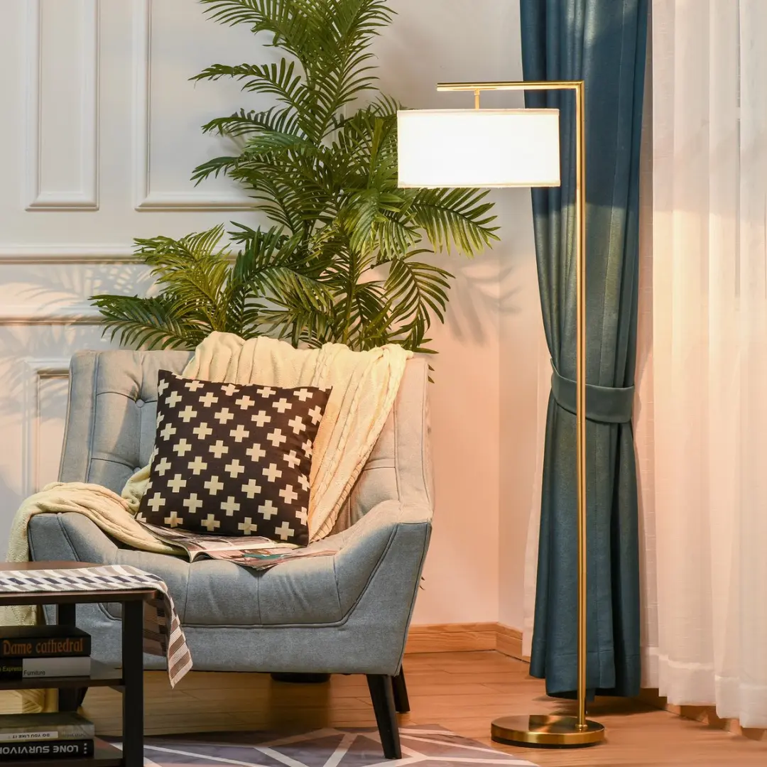 Homcom Staande Vloerlamp E27 Goud/Wit - 40W - afbeelding 6 van 6