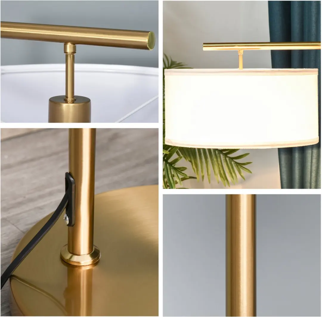 Homcom Staande Vloerlamp E27 Goud/Wit - 40W - afbeelding 2 van 6