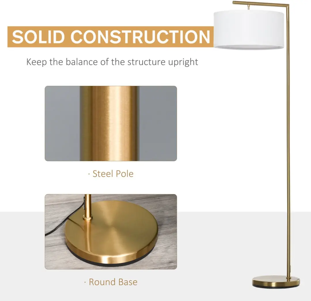 Homcom Staande Vloerlamp E27 Goud/Wit - 40W - afbeelding 3 van 6