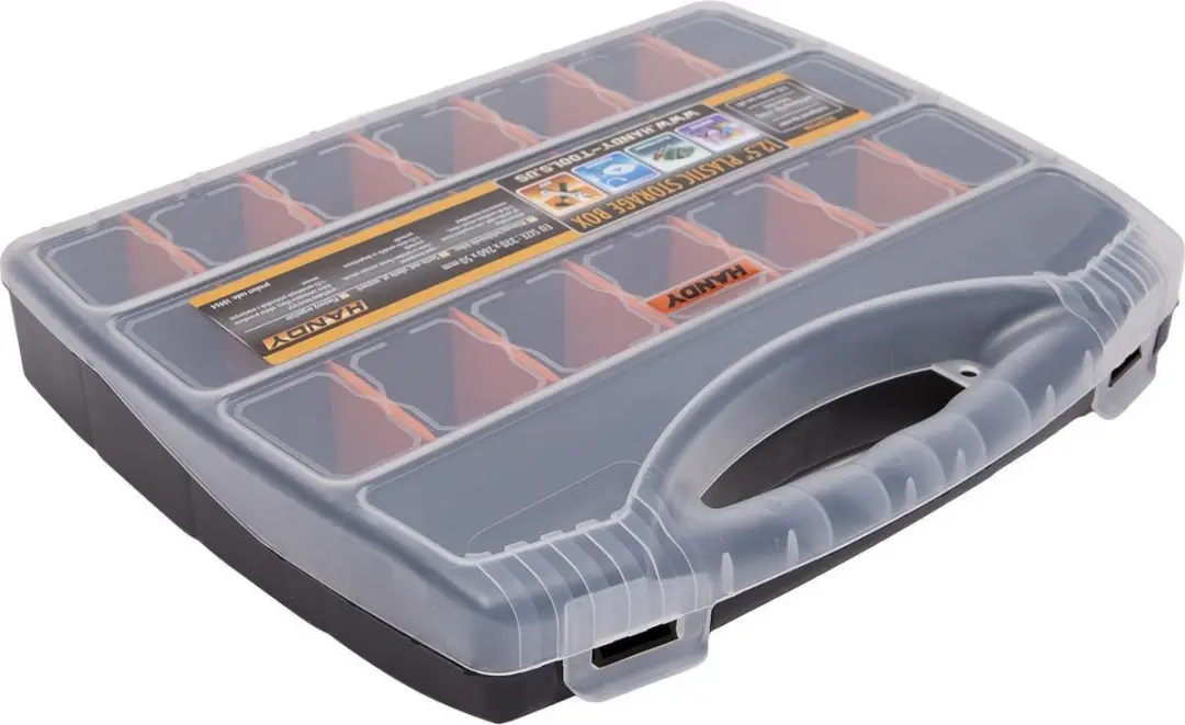Handy Kunststof Organizer 32x26cm - 22 Vakken - Oranje/Transparant/Zwart