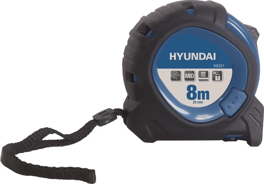 Hyundai Rolbandmaat 59331 - 25mm x 8m - Zwart/Blauw