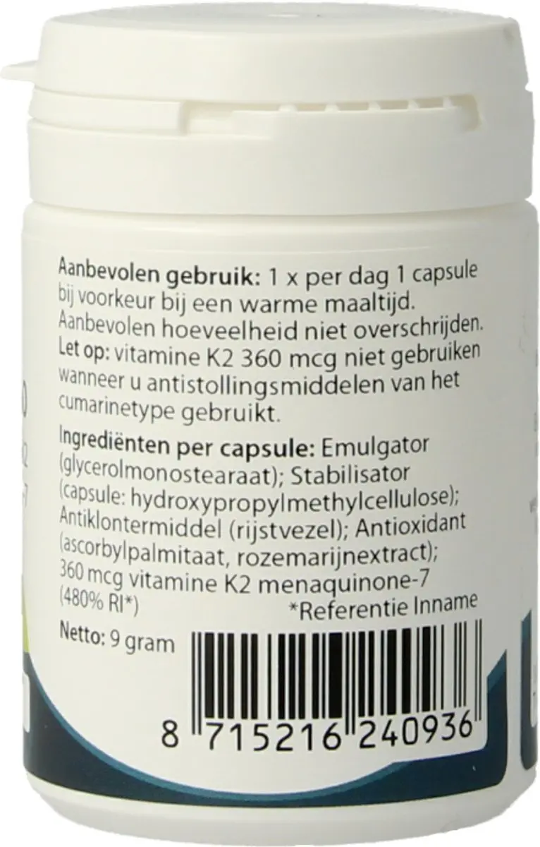 Springfield MenaQ7-360 Vitamine K2 360mcg - 30 Vegetarische Capsules