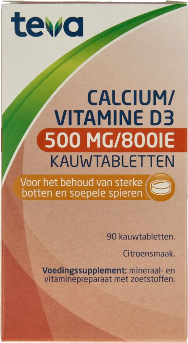 Teva Calcium/Vitamine D 500mg/800IE Kauwtabletten - 90 Stuks