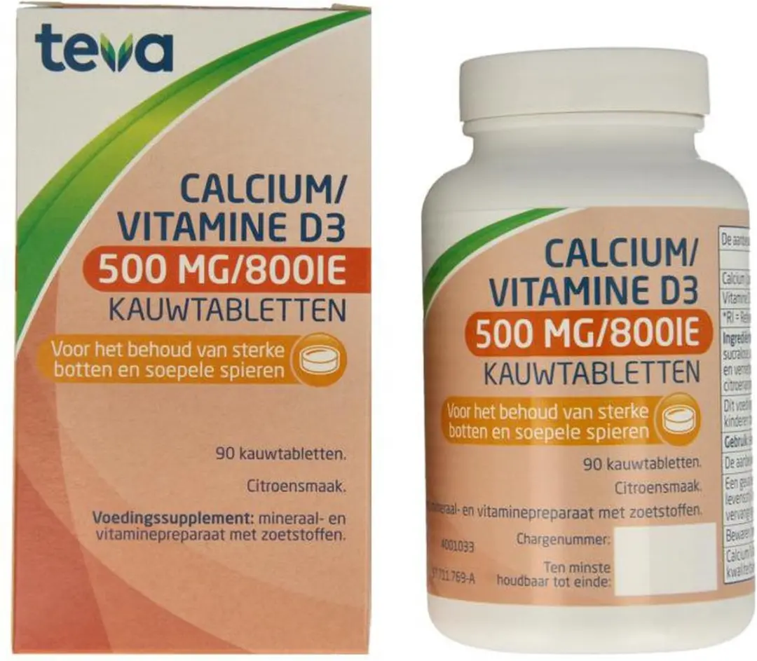 Teva Calcium/Vitamine D 500mg/800IE Kauwtabletten