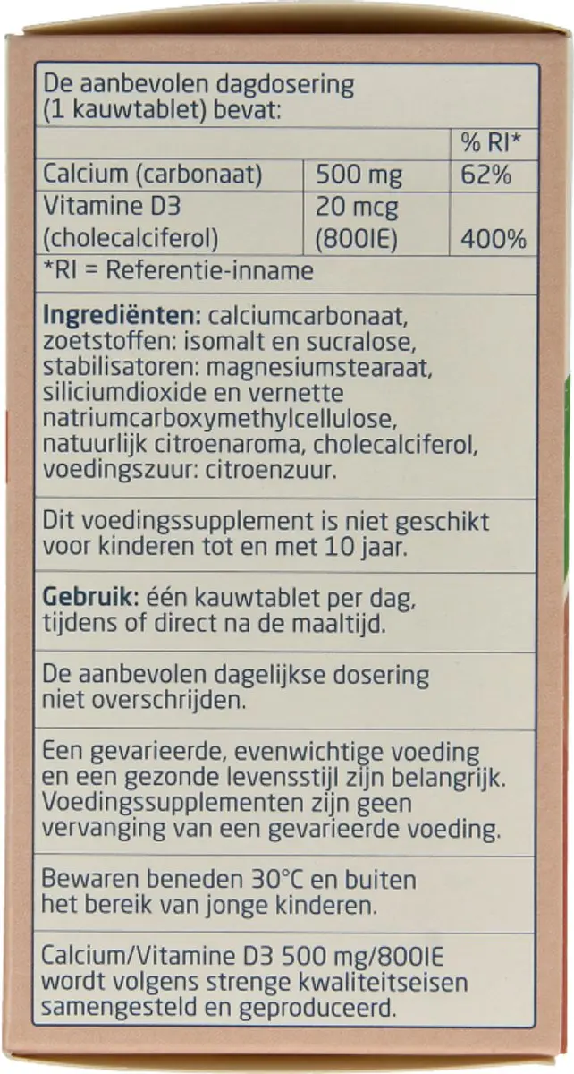 Teva Calcium/Vitamine D 500mg/800IE Kauwtabletten - 90 Stuks