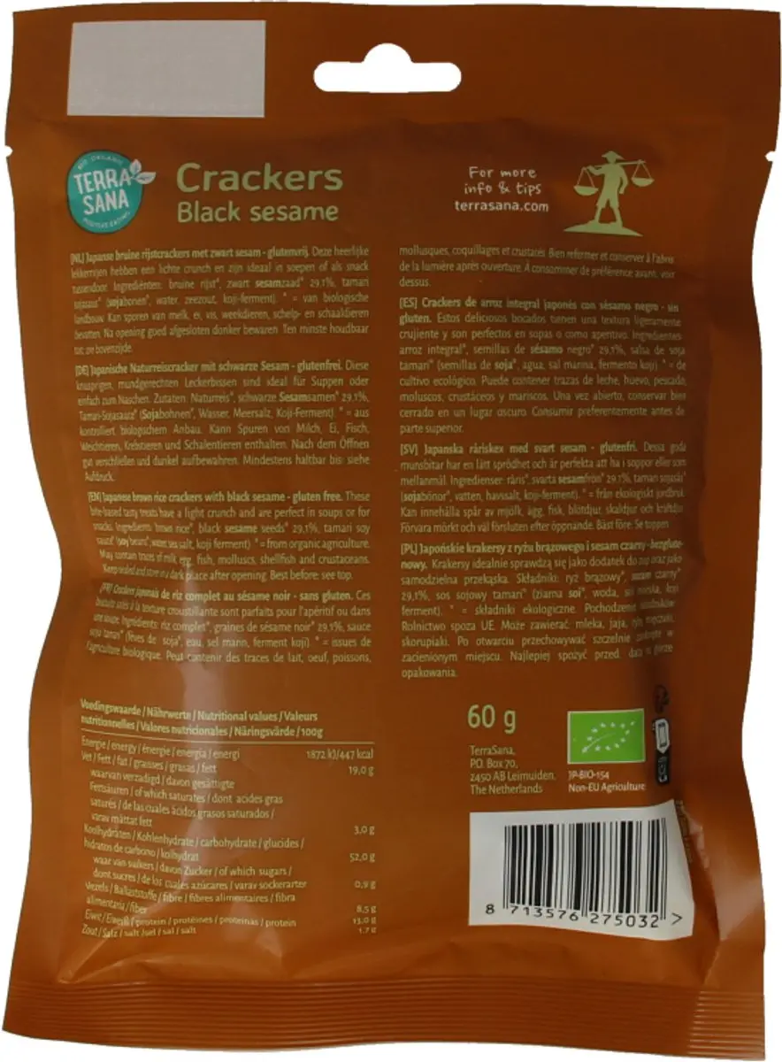 Terrasana Genmai Life Rijstcrac Zw Sesam 60g