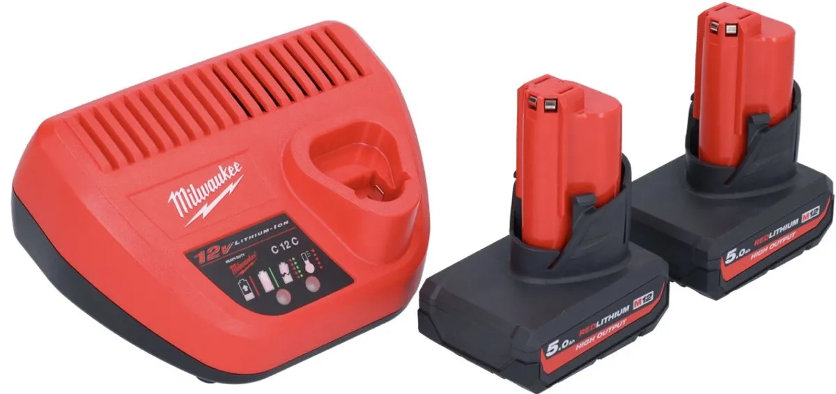 Milwaukee M12 HNRG-502 Accu Startset 2x HB5 5.0Ah + M12-C12C Lader - afbeelding 2 van 5