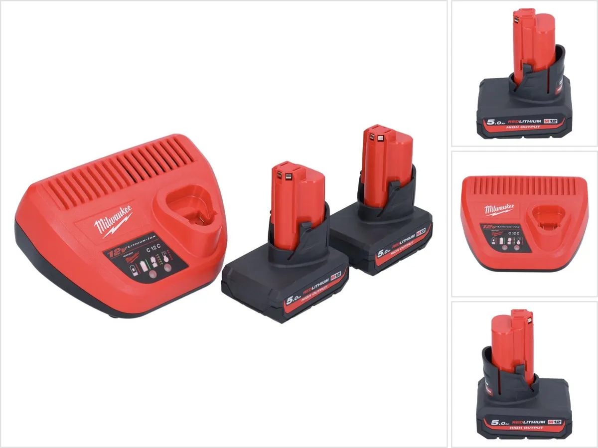 Milwaukee M12 HNRG-502 Accu Startset 2x HB5 5.0Ah + M12-C12C Lader