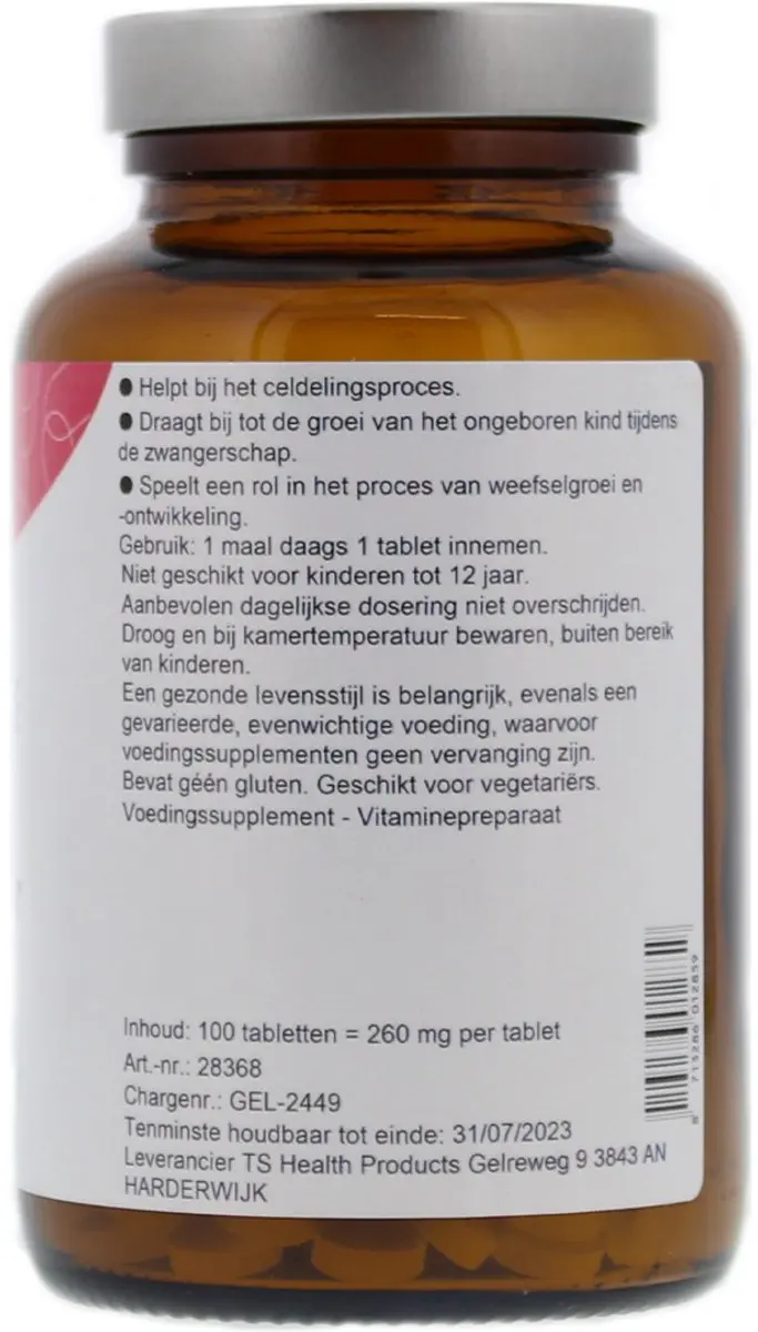TS Choice Foliumzuur 400 Vit B11 100mg - 100 Stuks
