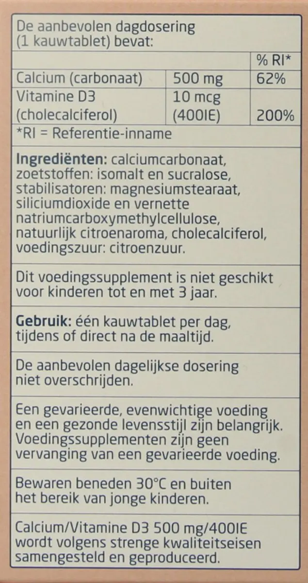 Teva Calcium/Vitamine D 500mg/400IE Kauwtabletten - 90 Stuks