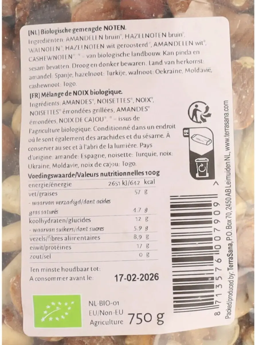 Terrasana Gemengde Noten Bio 750g