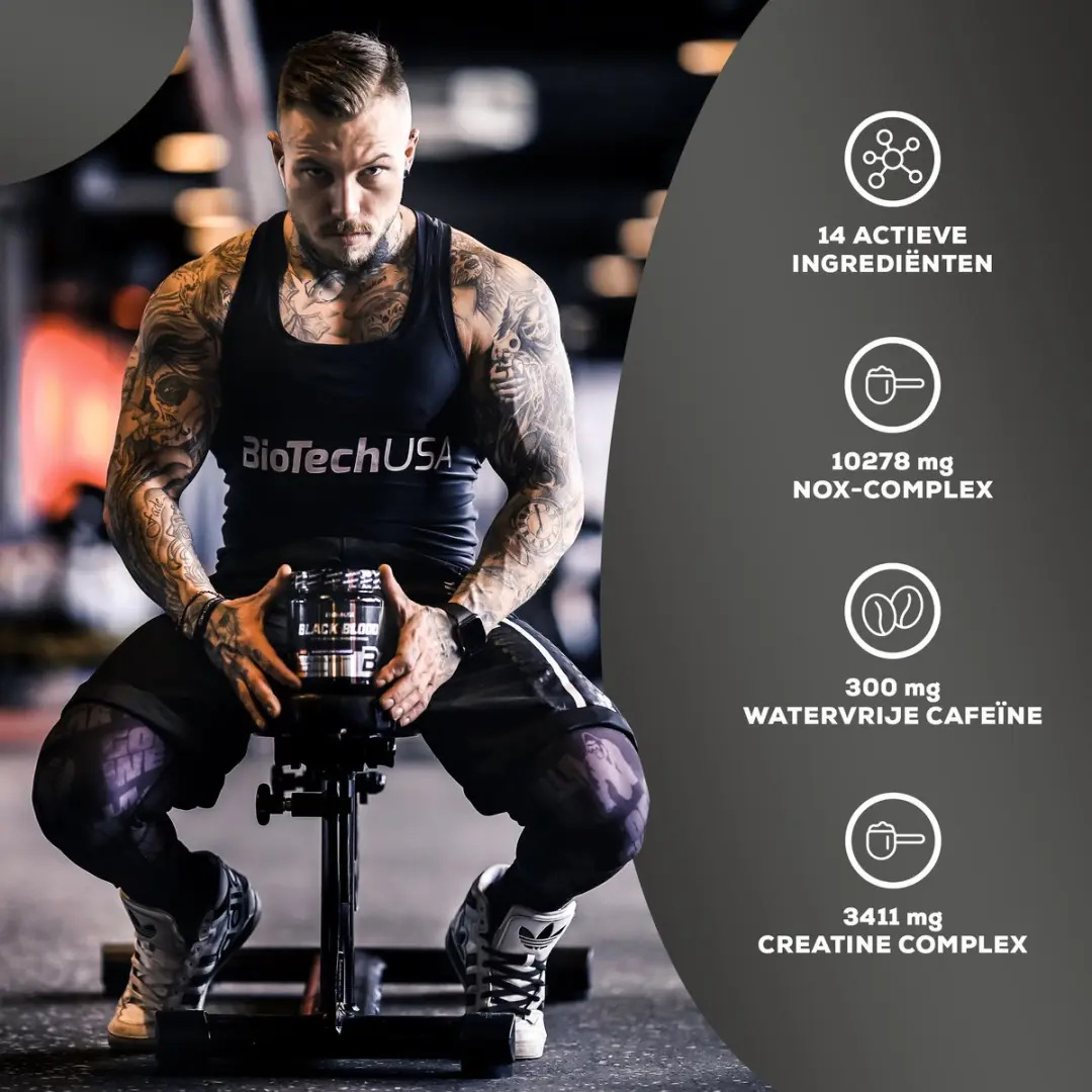 BioTechUSA Zwart Bloed NOX+ Pre-Workout 340g - Blueberry-lime