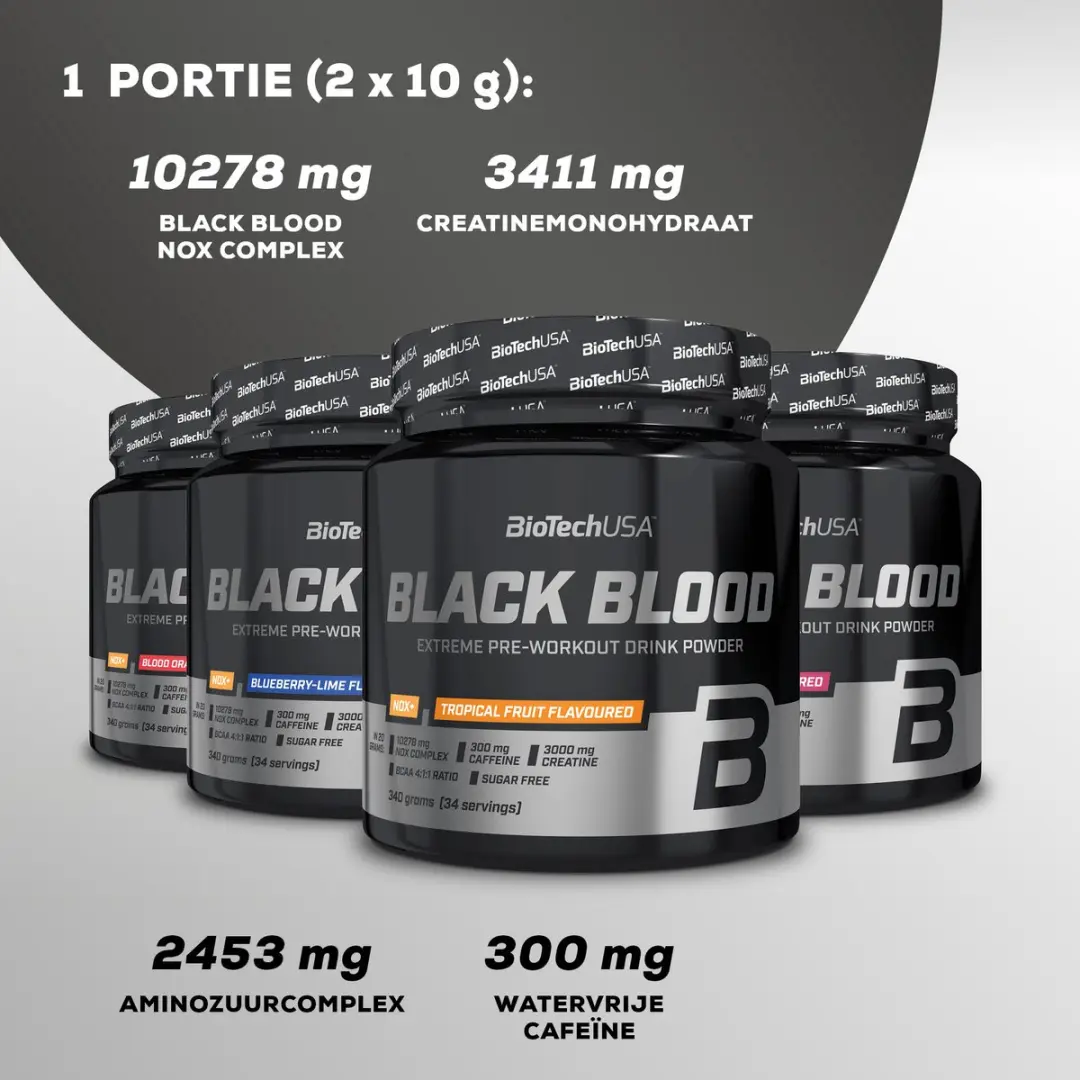 BioTechUSA Zwart Bloed NOX+ Pre-Workout 340g - Blueberry-lime