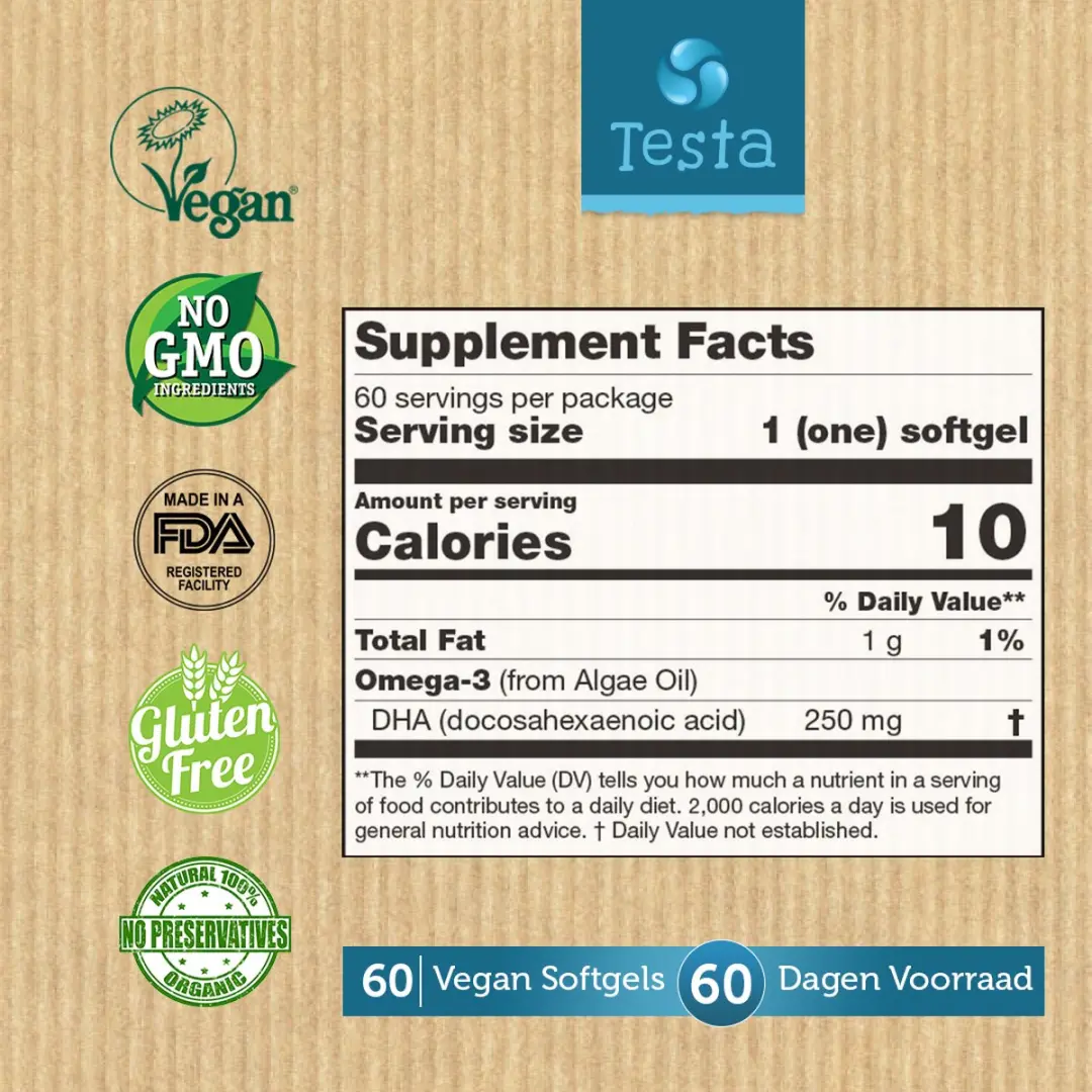 Testa Omega-3 Algenolie 250mg DHA - 60 Capsules