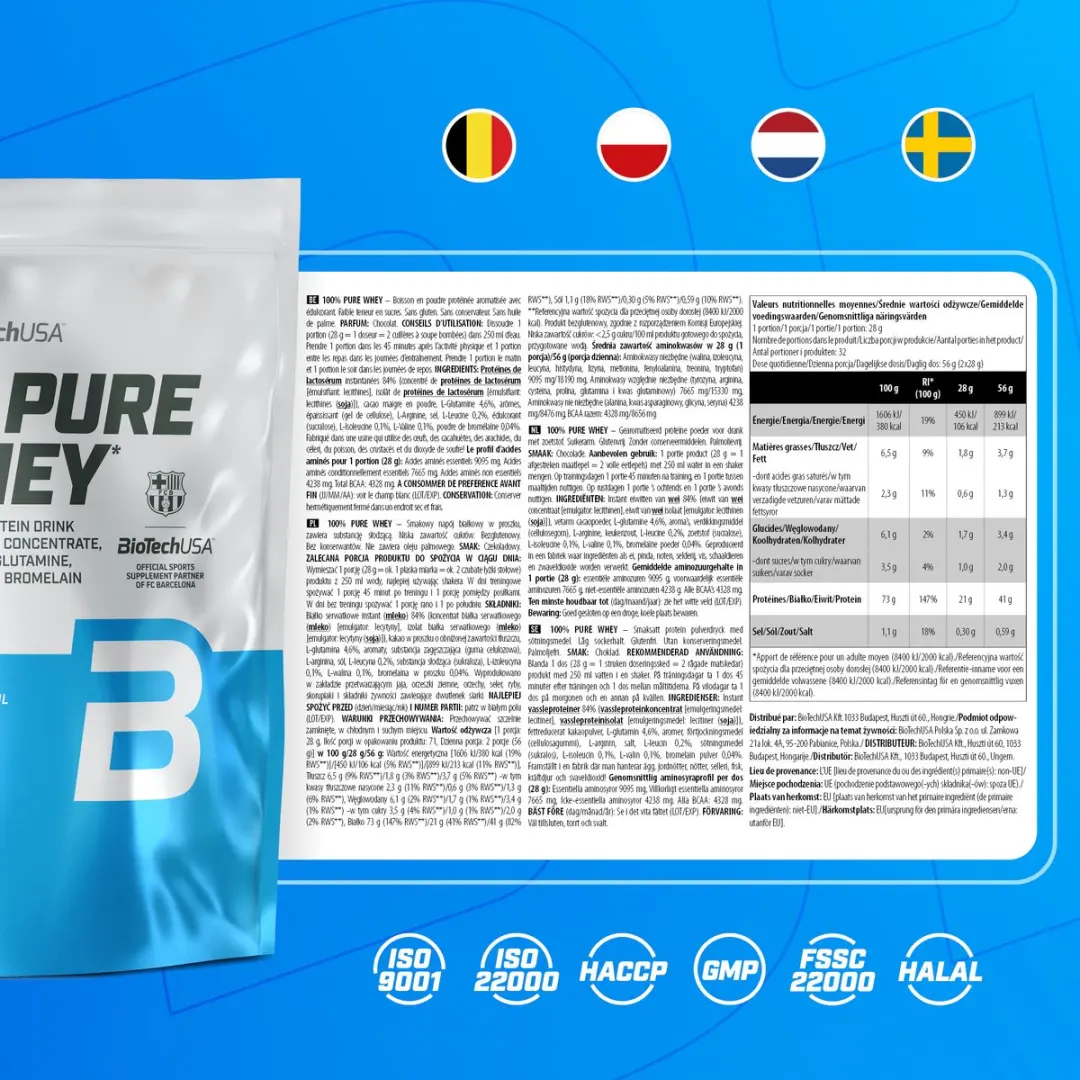 BioTechUSA 100% Pure Whey Eiwitpoeder 900g - Chocolade