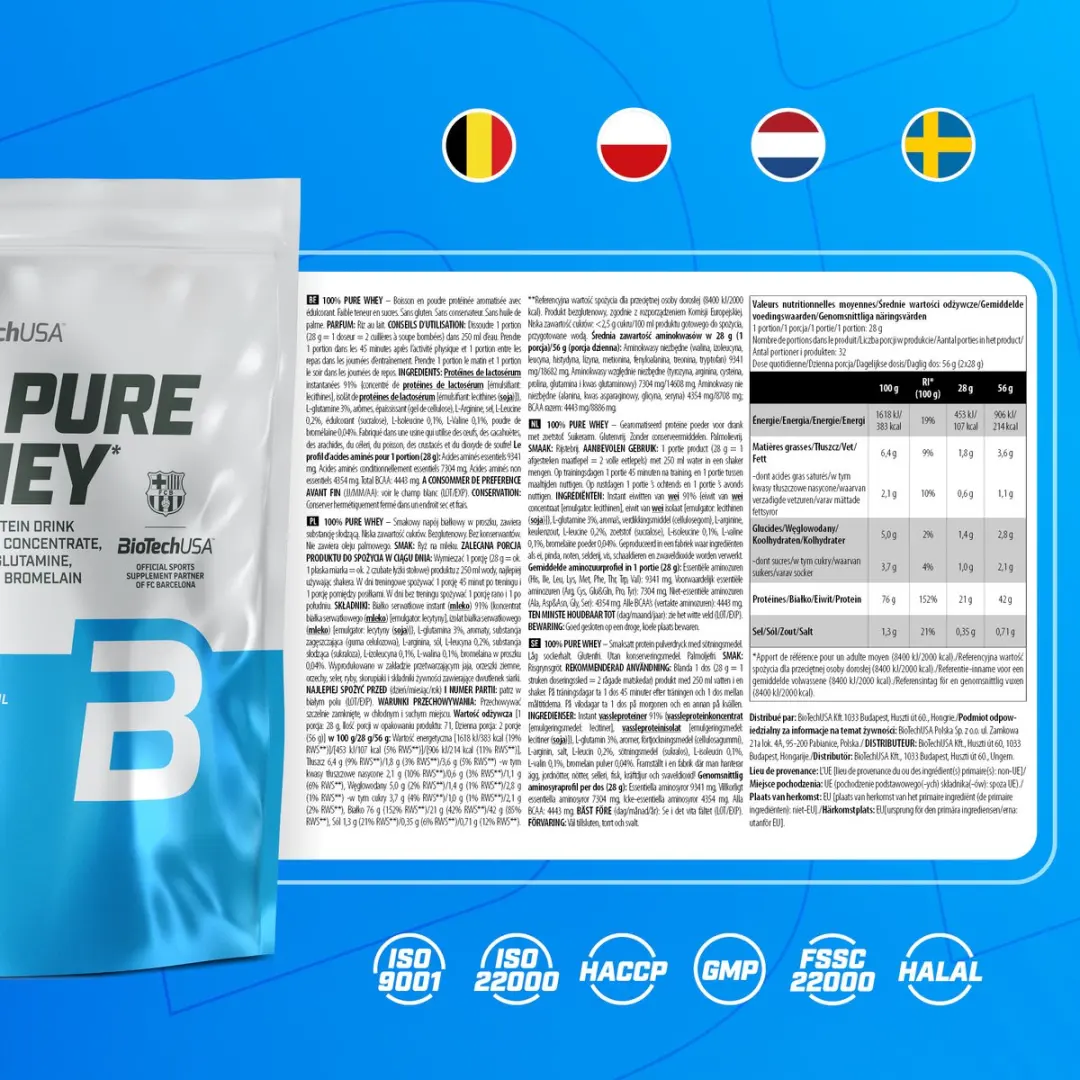 BioTechUSA 100% Pure Whey Eiwitpoeder 900g - Melk Rijst