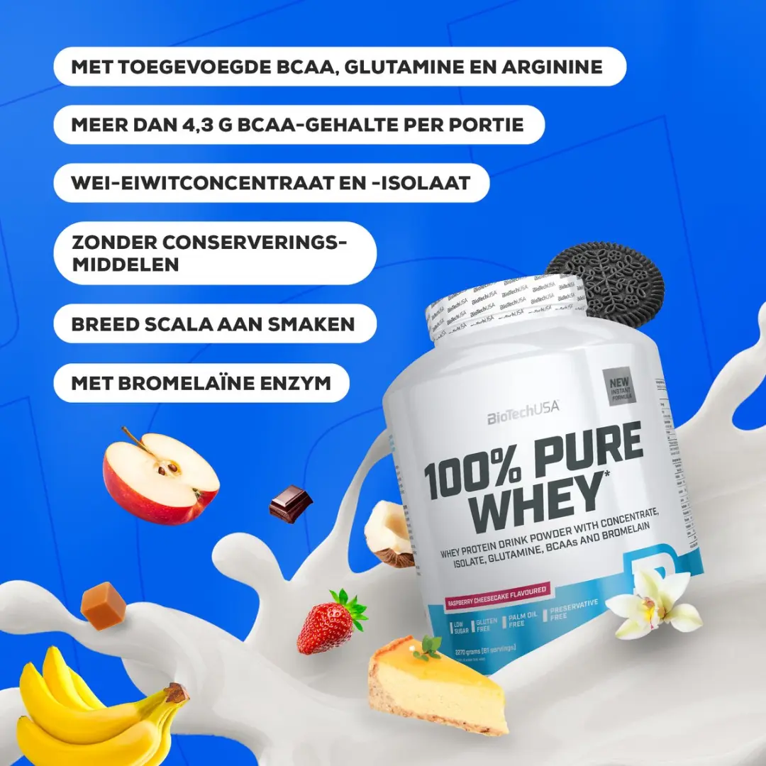 BioTechUSA 100% Pure Whey Eiwitpoeder 900g - Melk Rijst