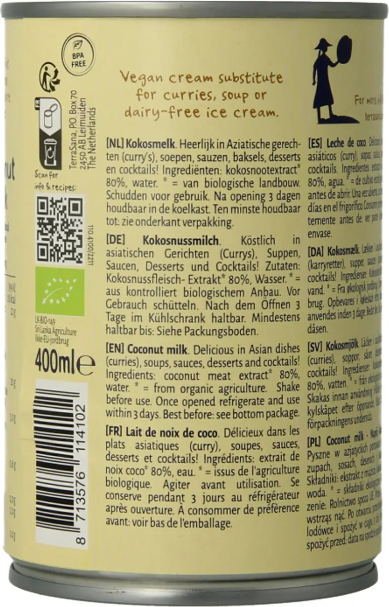 Terrasana Kokosmelk 22% Vet