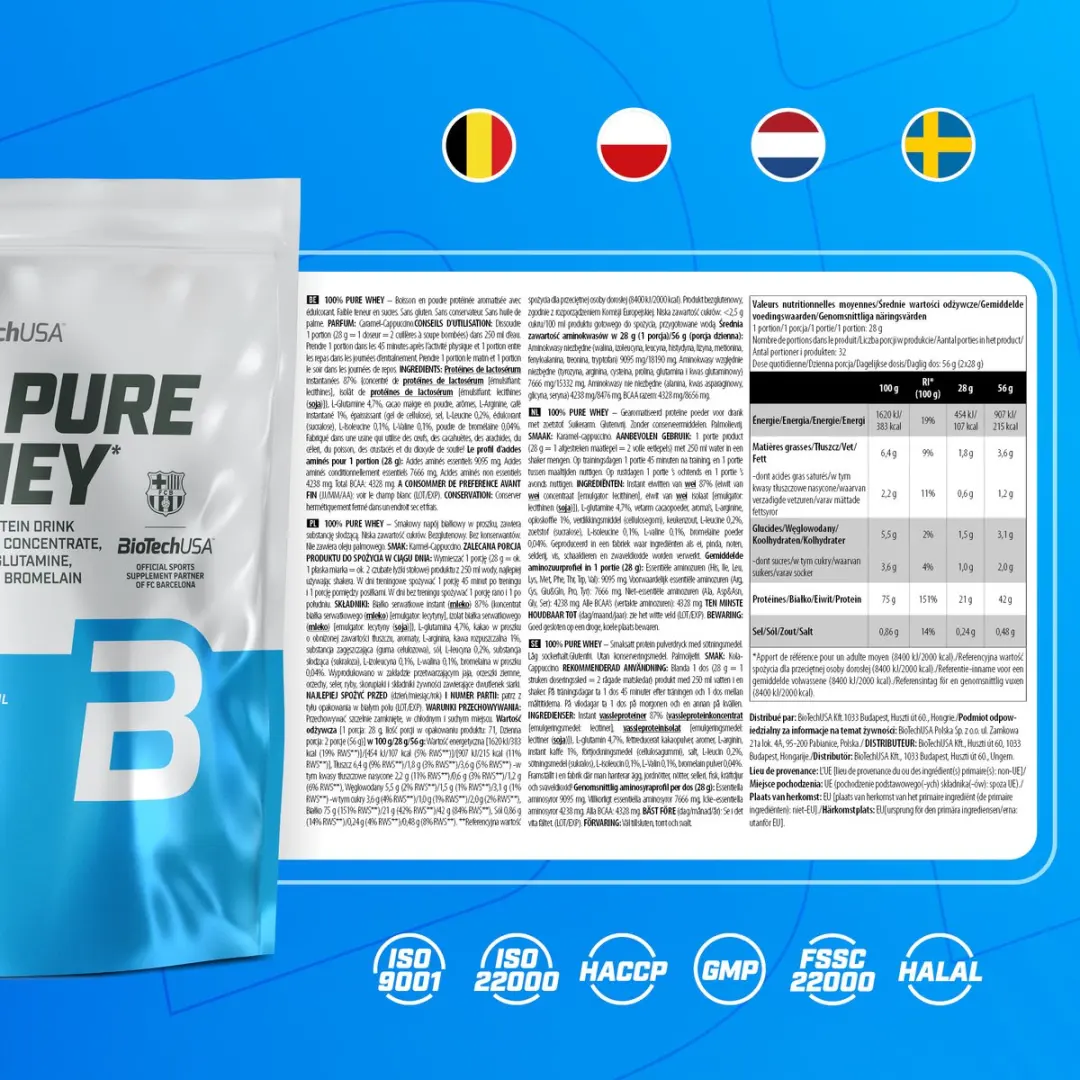 BioTechUSA 100% Pure Whey Eiwitpoeder 900g - Karamel-Cappuccino