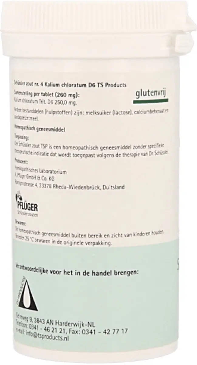 Pfluger Schüssler Zout nr 4 Kalium Chloratum D6 - 400 tabletten