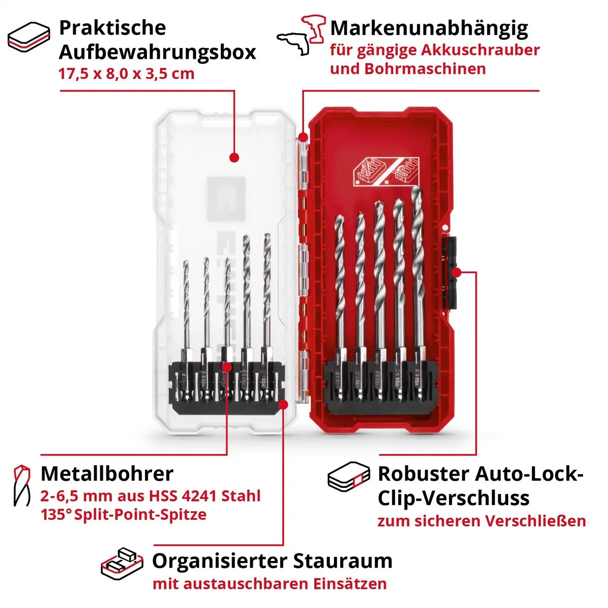 Einhell Metaal-spiraalboorset 10-delig 2-6,5mm - Geschikt voor metaal