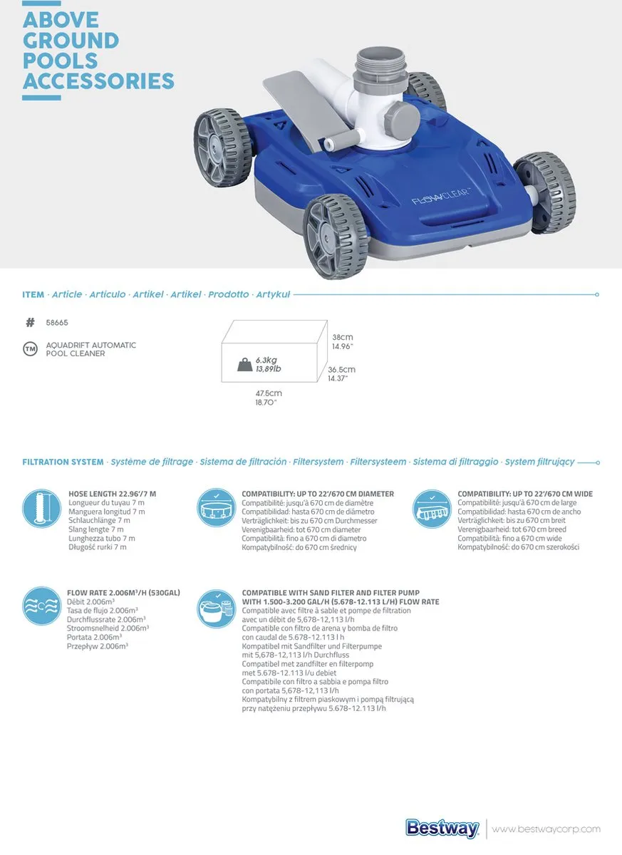 Bestway Flowclear AquaDrift Automatische Zwembadstofzuiger Blauw - afbeelding 6 van 6