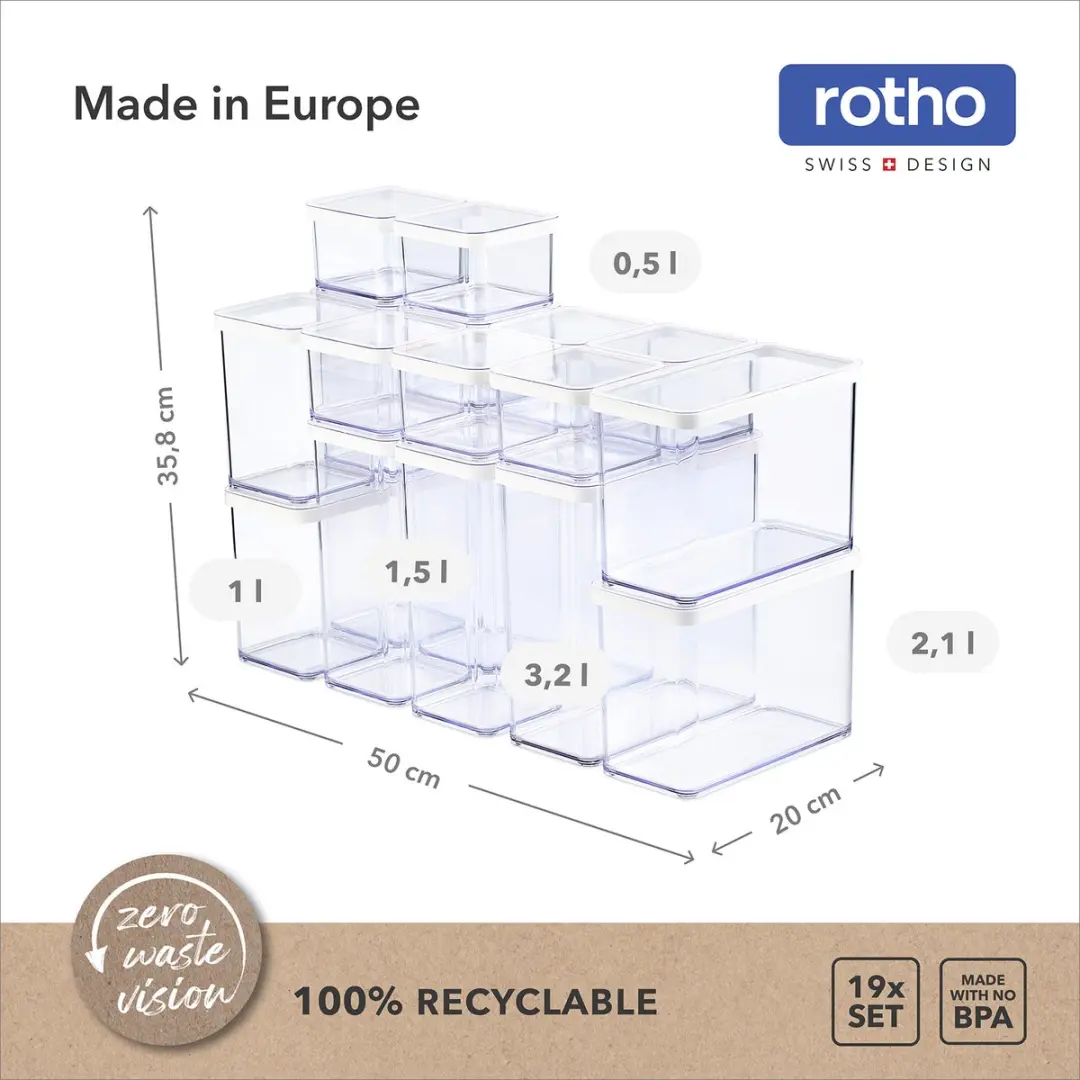 Rotho LOFT Premium Bewaarbussen 19-delig - 1L - Wit