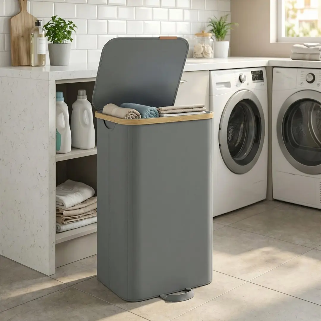 Songmics Wasmand met Deksel 100L - 2 Vakken
