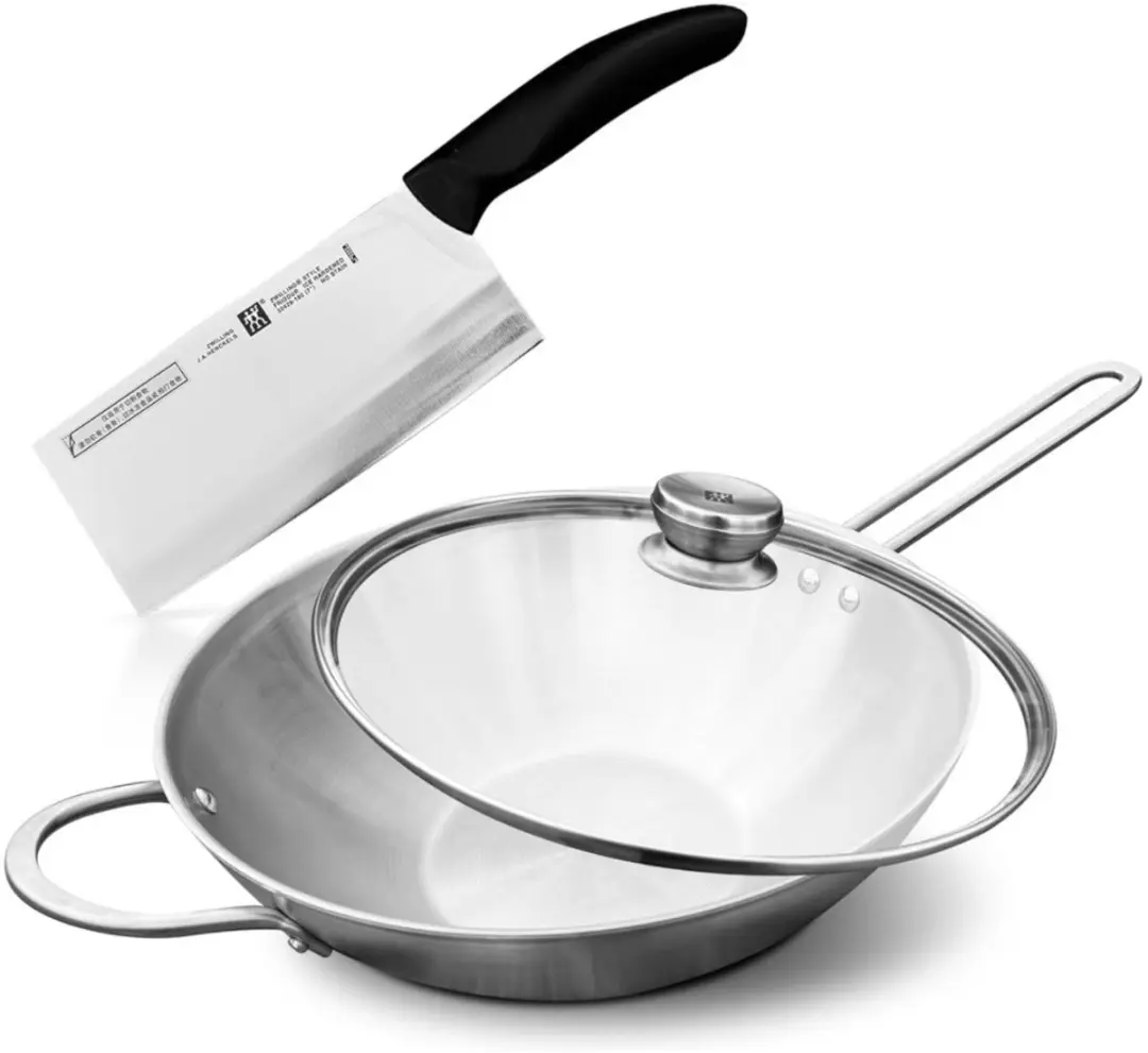 Zwilling Wokset 30cm - Chinees Koksmes 18cm - Glasdeksel - Zilver
