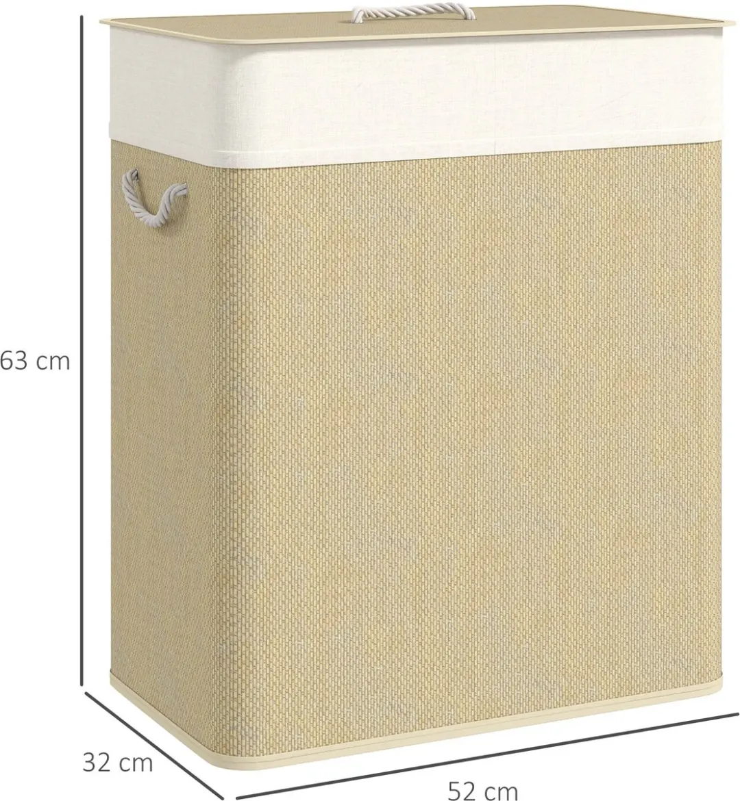 Homcom Wasmand Bamboe 52L - 32x63cm - Crèmewit - afbeelding 5 van 6