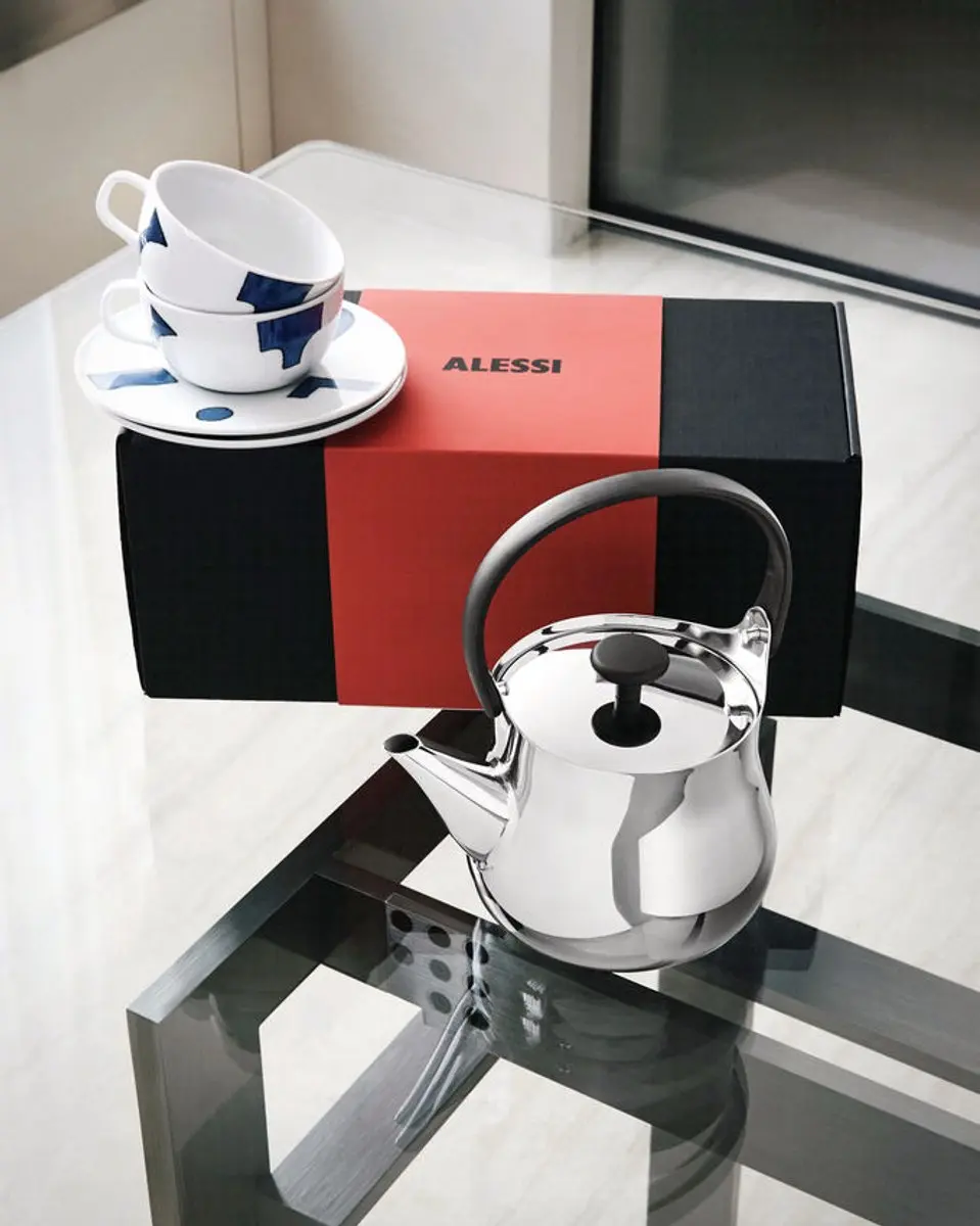 Alessi Cha Theeketel NF01SET - 900ml - RVS/Wit - 2 Kopjes