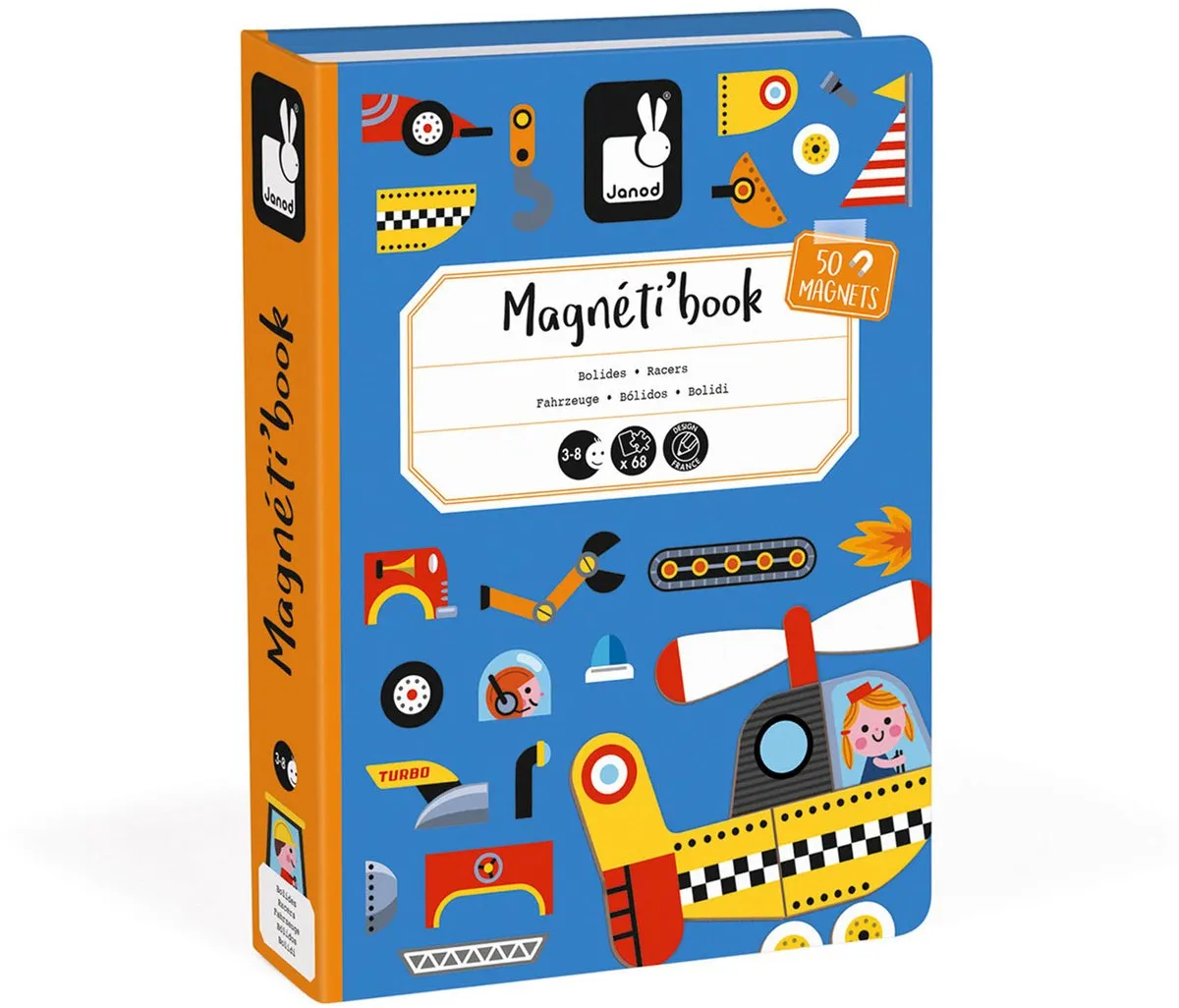 Janod Magnetibook Racers 7209 - Magneetboek met 50 Magneten