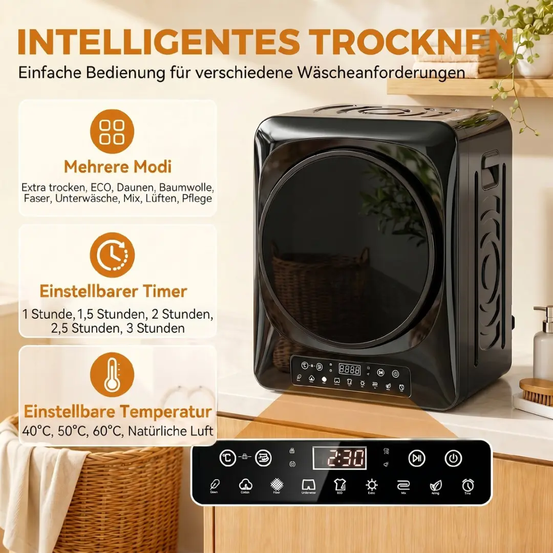 Homcom B61-023V90BK Wasdroger 5kg - Zwart - afbeelding 6 van 6