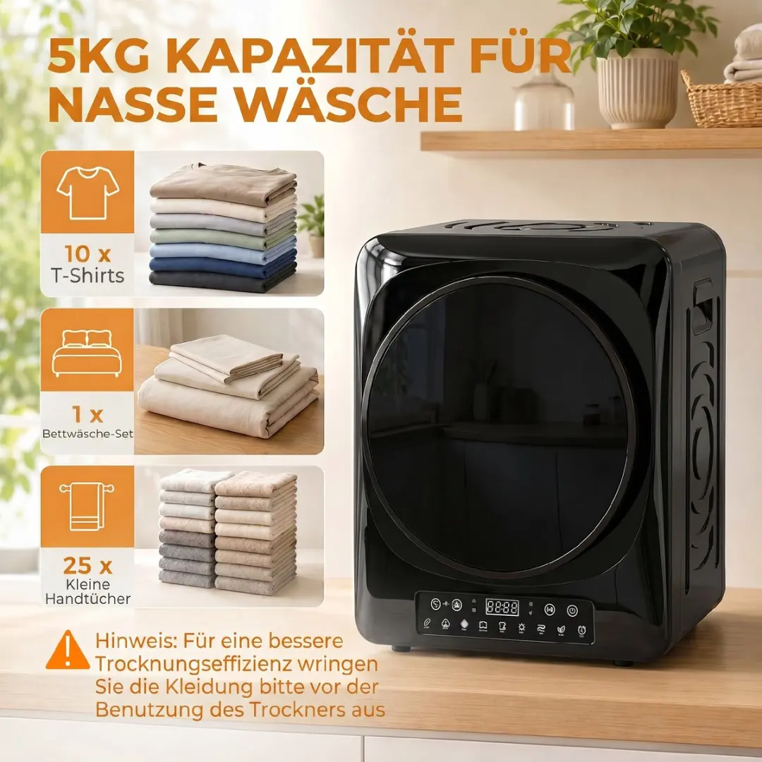 Homcom B61-023V90BK Wasdroger 5kg - Zwart - afbeelding 5 van 6