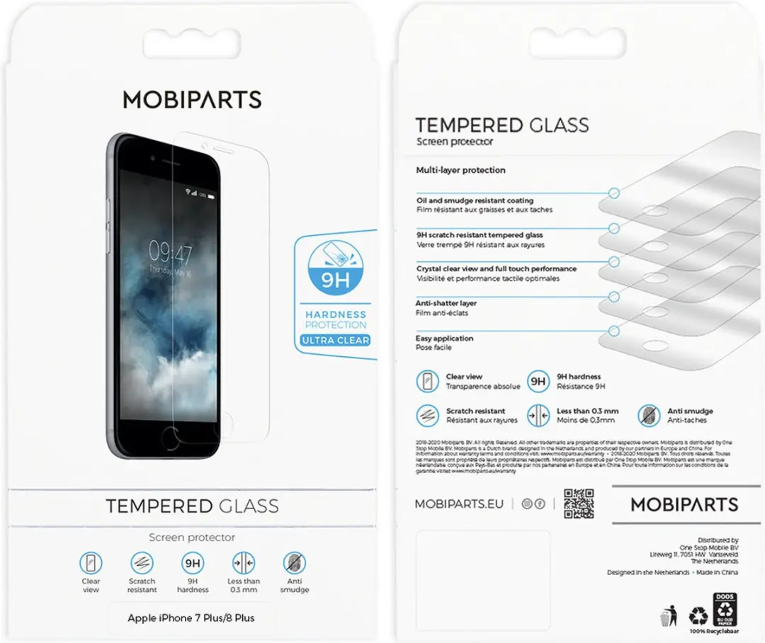 Mobiparts iPhone 8 Plus Screenprotector Glazen - Case Friendly