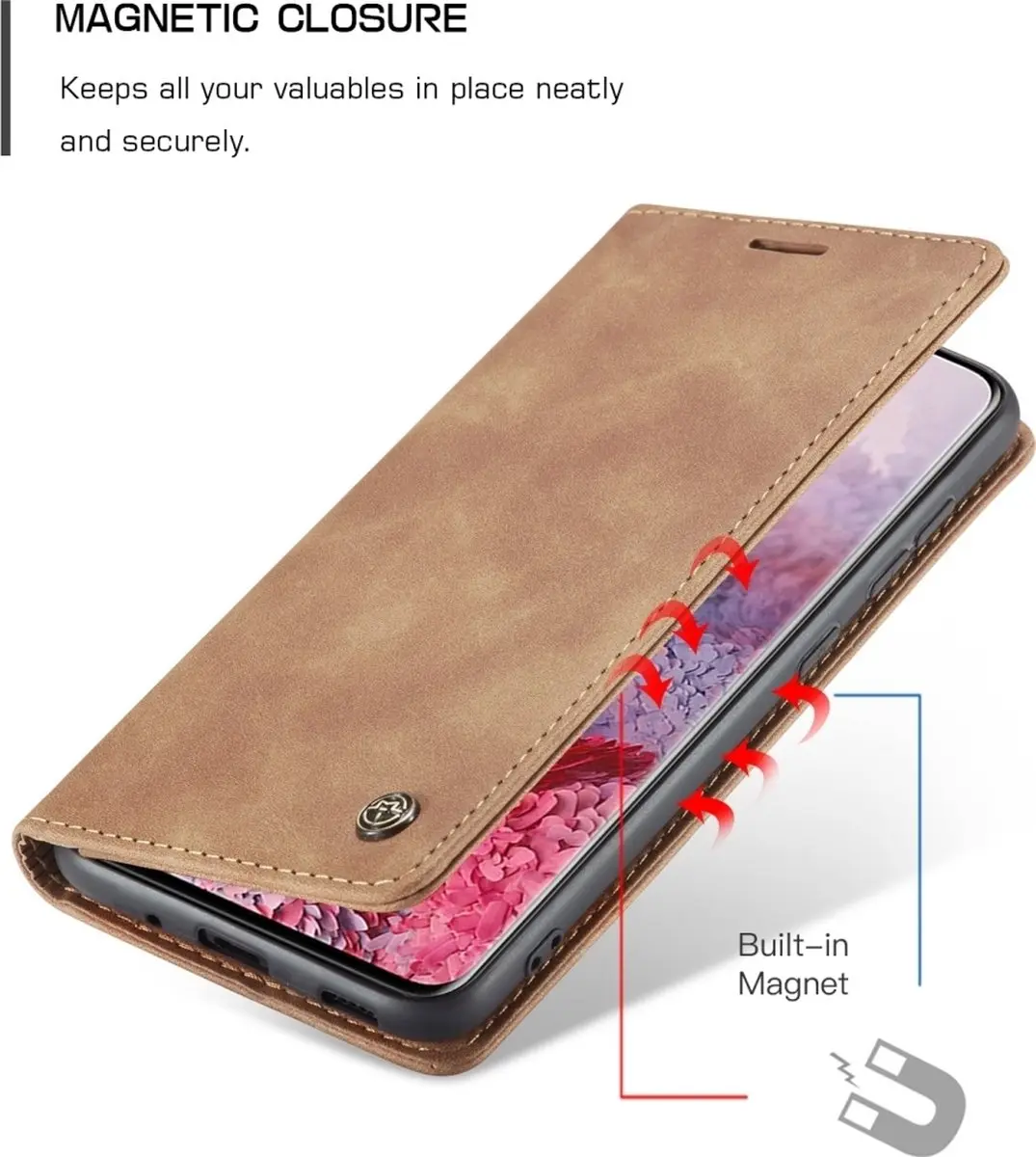 Caseme Samsung Galaxy S20 Bookcase Hoesje - Kunstleder Bruin - 2 Pasjes