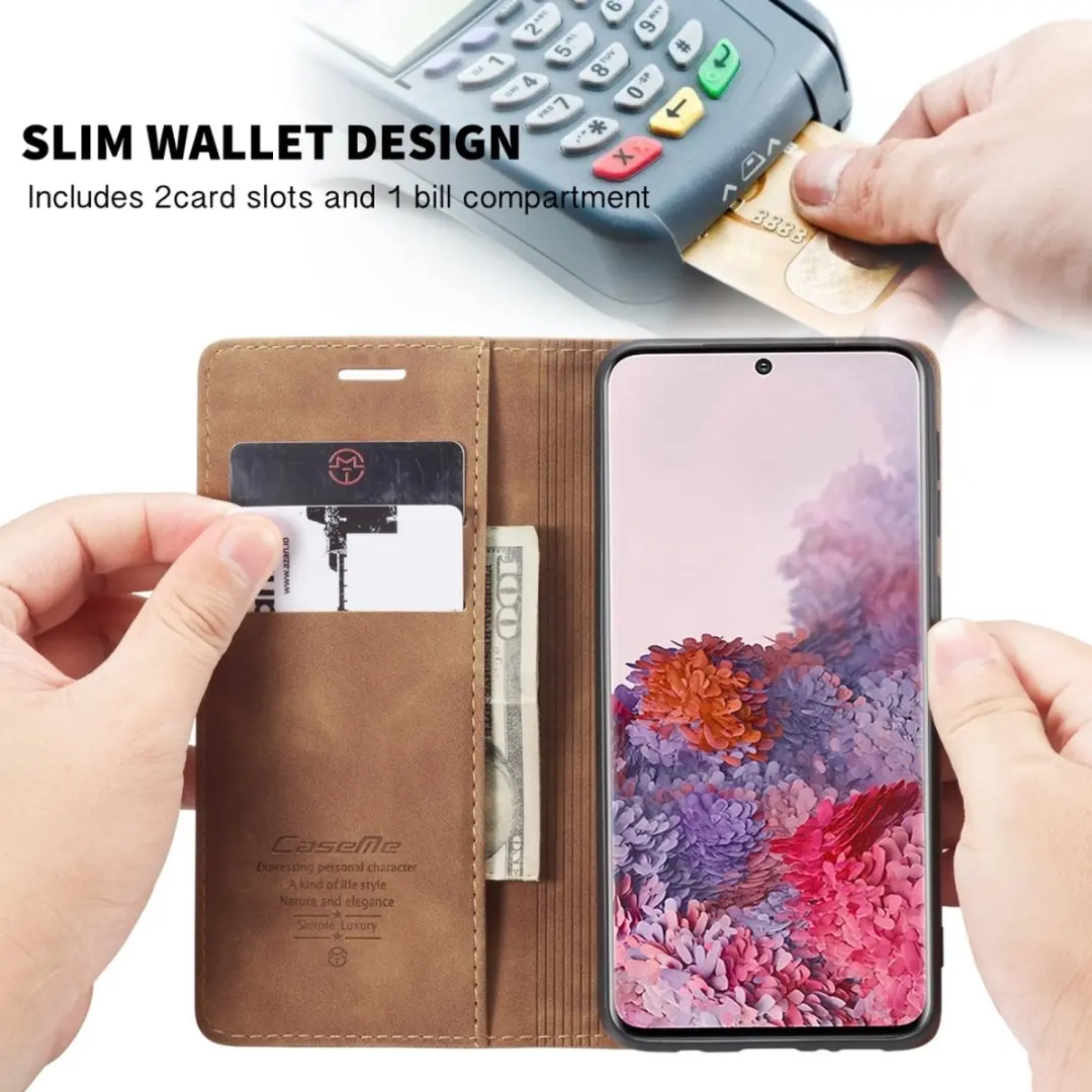 Caseme Samsung Galaxy S20 Bookcase Hoesje - Kunstleder Bruin - 2 Pasjes