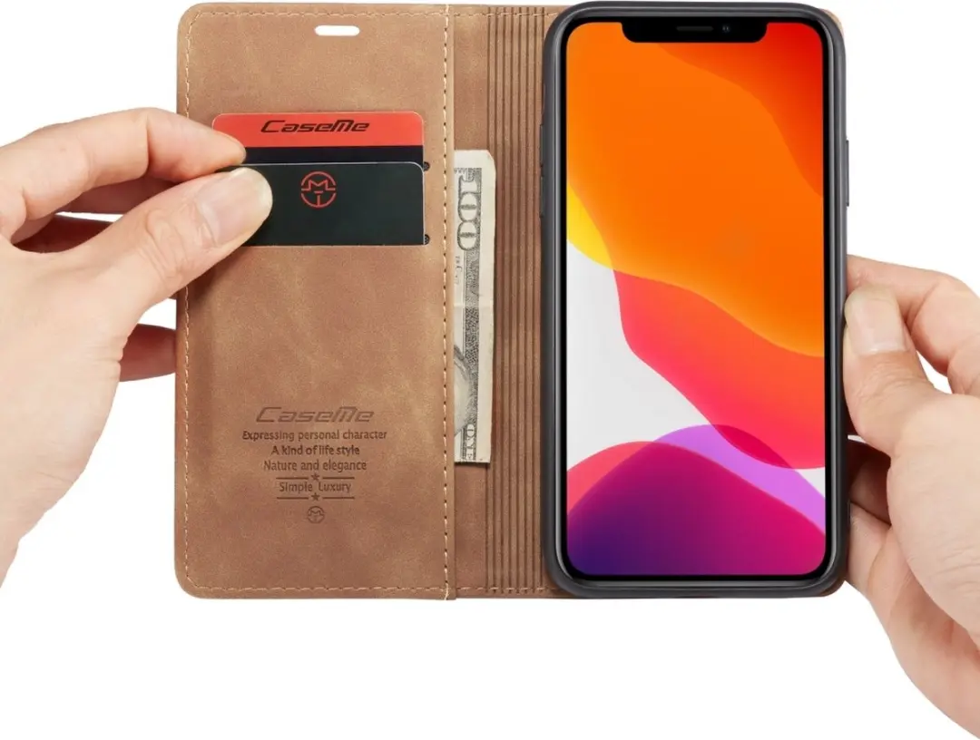 Caseme iPhone 11 Bookcase Hoesje - Kunstleder Bruin - 2 Pasjes
