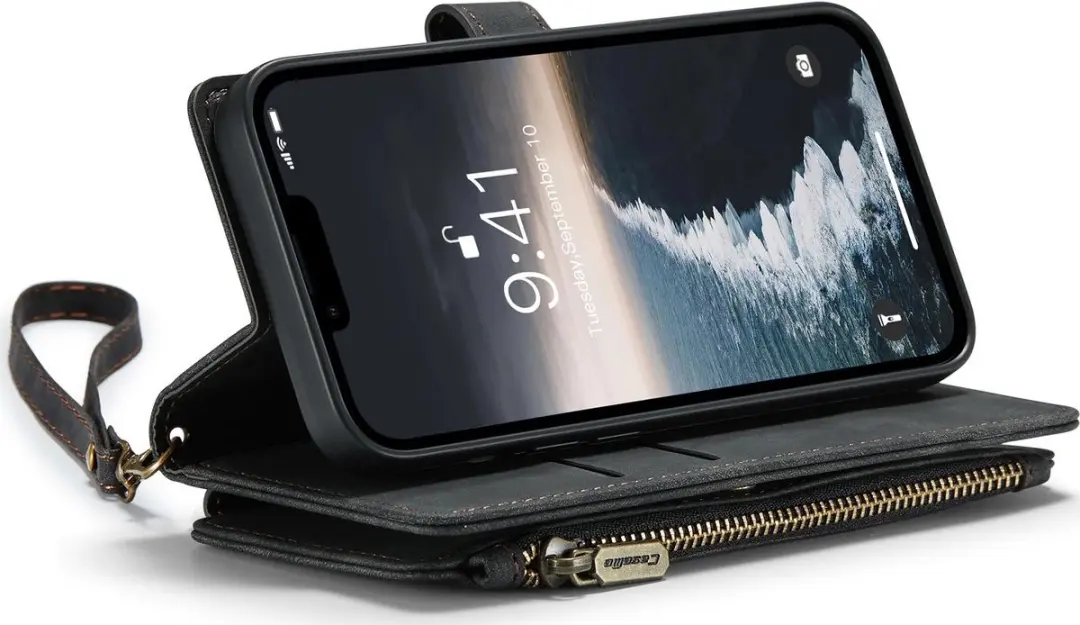 Caseme Apple iPhone 14 Kunstlederen Bookcase Hoesje - Zwart