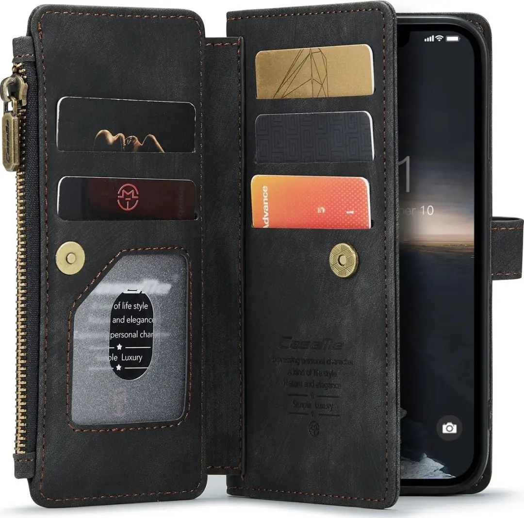 Caseme Apple iPhone 14 Kunstlederen Bookcase Hoesje - Zwart