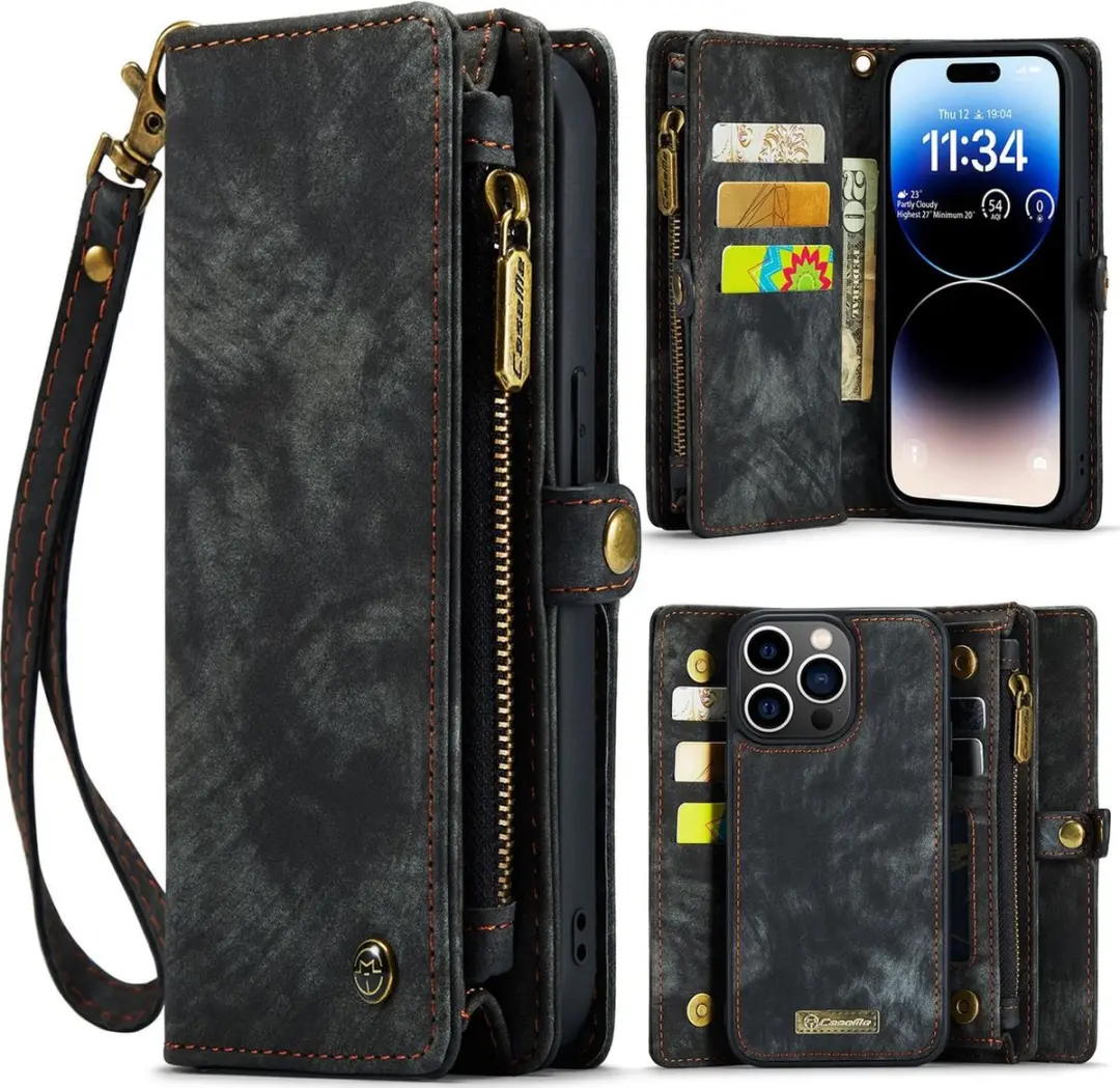 Caseme 008 Telefoonhoesje iPhone 14 Pro - 2in1 Bookcase - Zwart - afbeelding 6 van 6